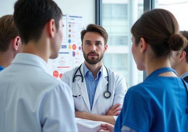 Healthcare professionals learning medical French